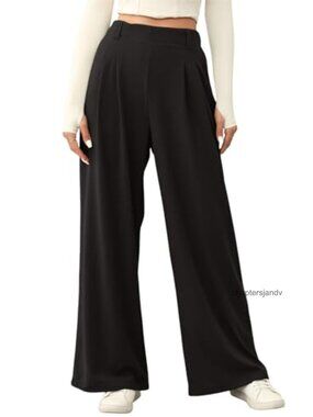 Waffle Knit Wide Leg Work Trousers with Pockets High Waist Palazzo Pants